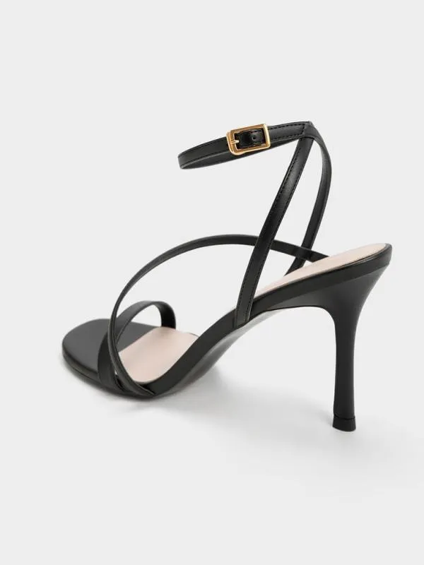 Women Asymmetric Strappy Heeled Sandals 8211 Black CHARLES and KEITH Heels
