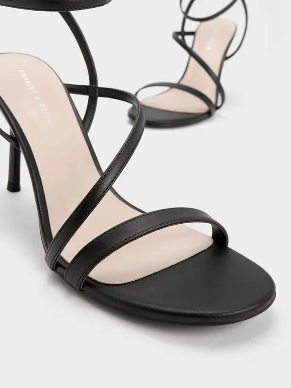 Women Asymmetric Strappy Heeled Sandals 8211 Black CHARLES and KEITH Heels