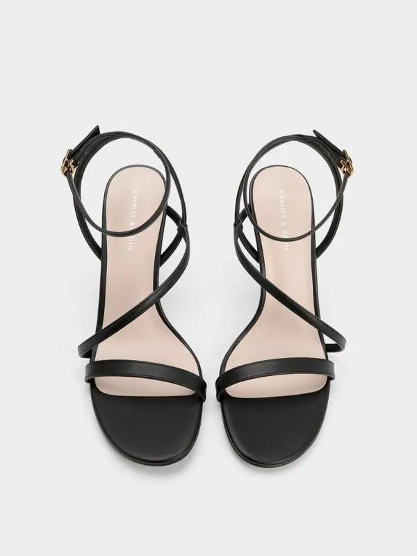 Women Asymmetric Strappy Heeled Sandals 8211 Black CHARLES and KEITH Heels