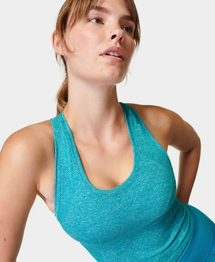 Women Athlete Crop Seamless Gym Vest Future Blue Sweaty Betty Vest Tops