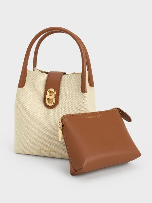 Women Aubrielle Canvas Bucket Bag 8211 Tan CHARLES and KEITH Bucket Bags