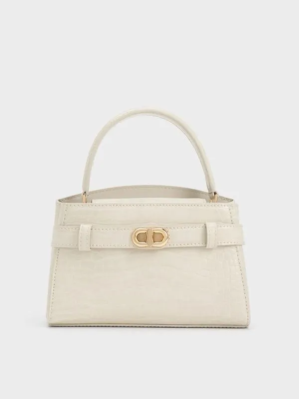 Women Aubrielle CrocEffect Top Handle Bag 8211 Ivory CHARLES and KEITH Top Handle Bags Women Aubrielle CrocEffect Top Handle Bag 8211 Ivory CHARLES and KEITH Top Handle Bags