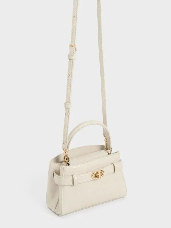 Women Aubrielle CrocEffect Top Handle Bag 8211 Ivory CHARLES and KEITH Top Handle Bags