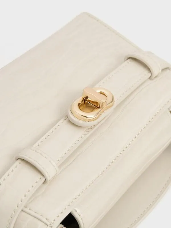 Women Aubrielle CrocEffect Top Handle Bag 8211 Ivory CHARLES and KEITH Top Handle Bags