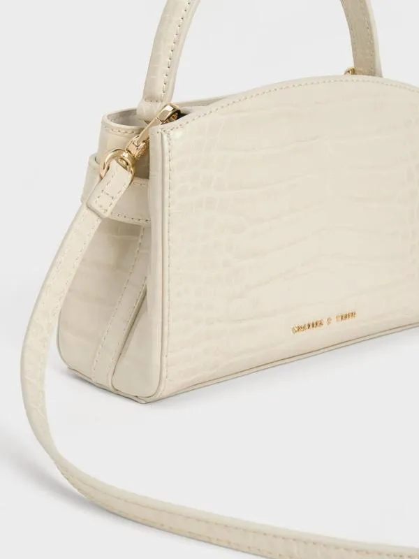 Women Aubrielle CrocEffect Top Handle Bag 8211 Ivory CHARLES and KEITH Top Handle Bags