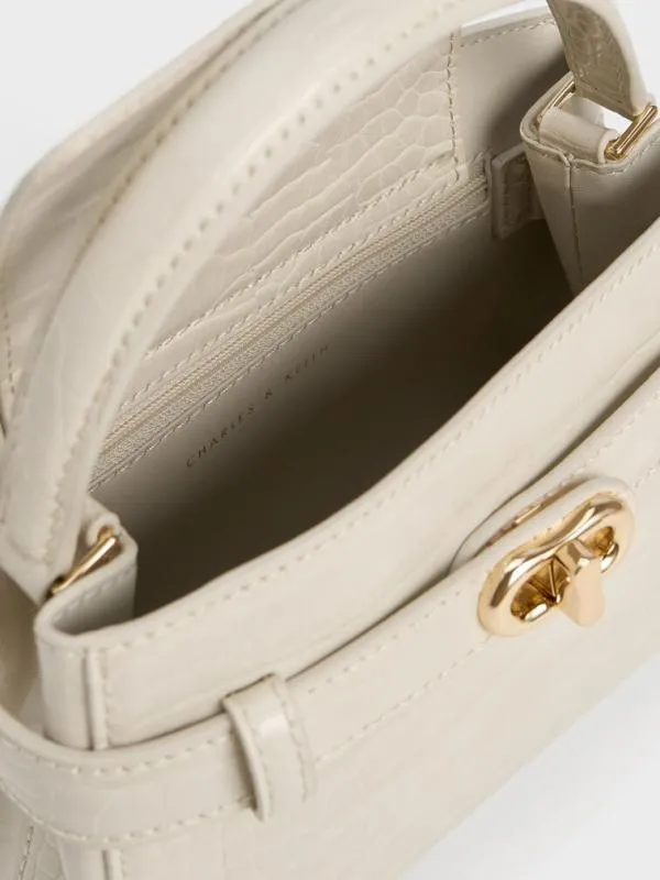 Women Aubrielle CrocEffect Top Handle Bag 8211 Ivory CHARLES and KEITH Top Handle Bags