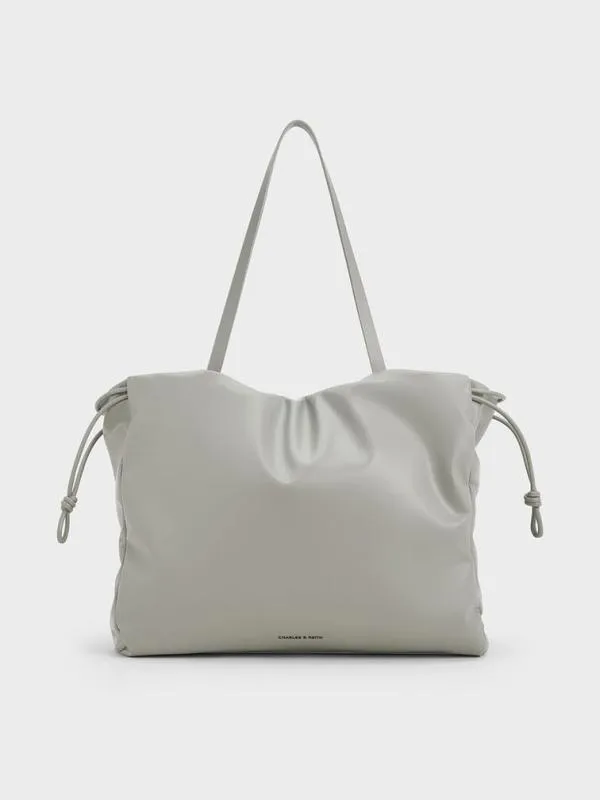 Women Bethel Ruched Drawstring Tote Bag 8211 Grey CHARLES and KEITH Slouchy Bags