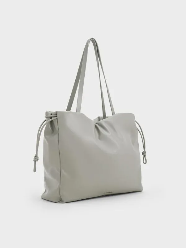 Women Bethel Ruched Drawstring Tote Bag 8211 Grey CHARLES and KEITH Slouchy Bags
