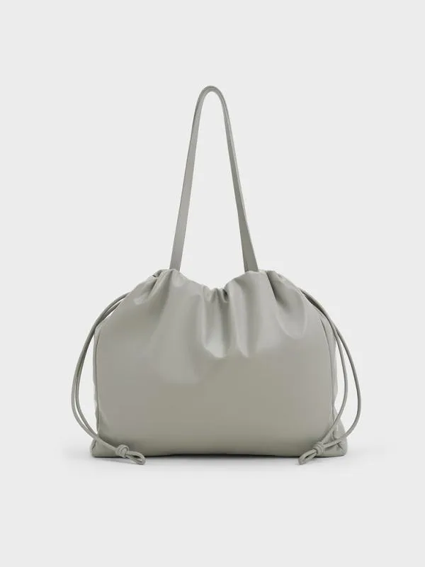 Women Bethel Ruched Drawstring Tote Bag 8211 Grey CHARLES and KEITH Slouchy Bags