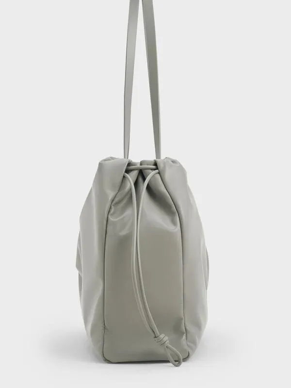 Women Bethel Ruched Drawstring Tote Bag 8211 Grey CHARLES and KEITH Slouchy Bags