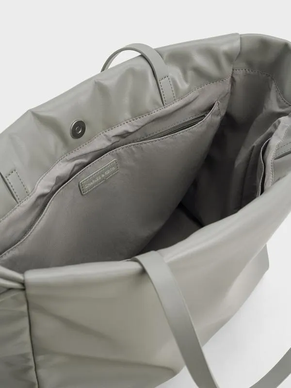 Women Bethel Ruched Drawstring Tote Bag 8211 Grey CHARLES and KEITH Slouchy Bags