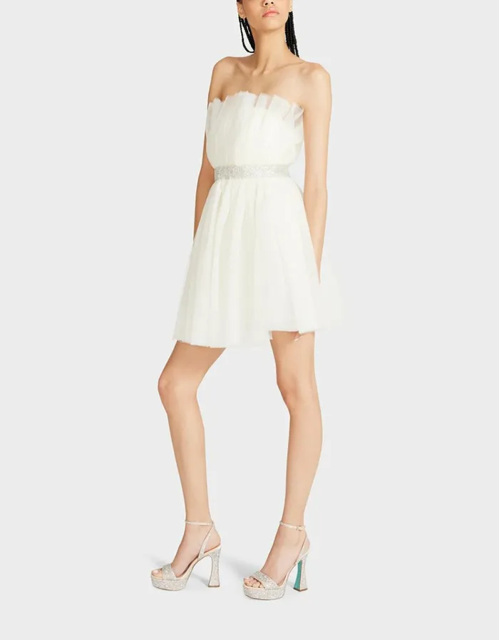 Women BETSEYS BLING TULLE DRESS CREAM Cream Betsey Johnson