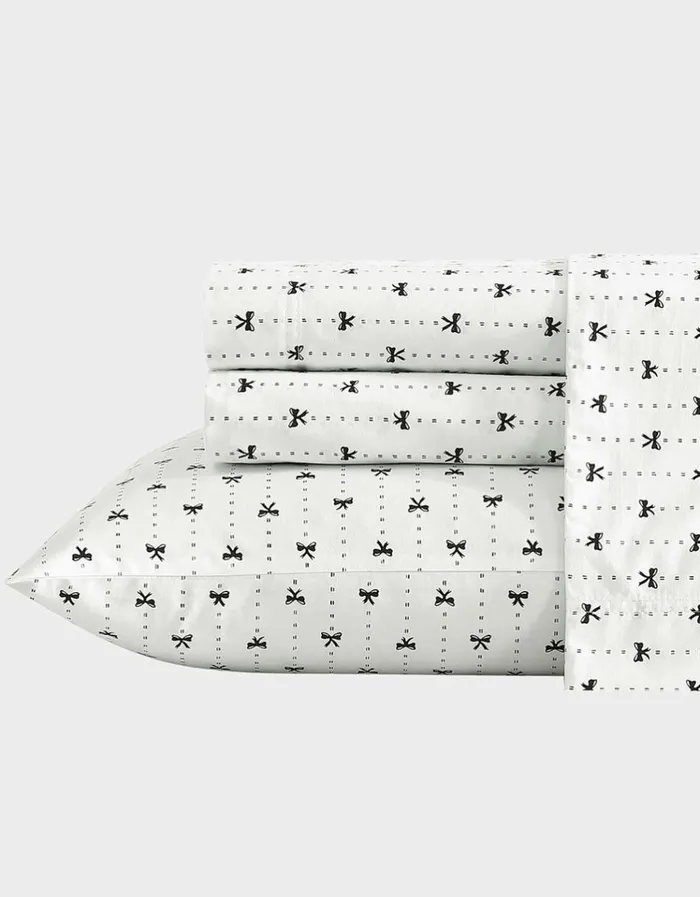 Women BETSEYS RIBBON PINSTRIPE WHITE TWIN SHEET SET MULTI Betsey Johnson