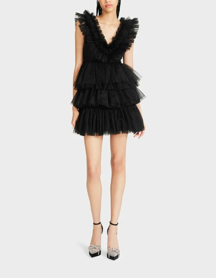 Women BETSEYS TIERED TULLE DRESS BLACK Black Betsey Johnson