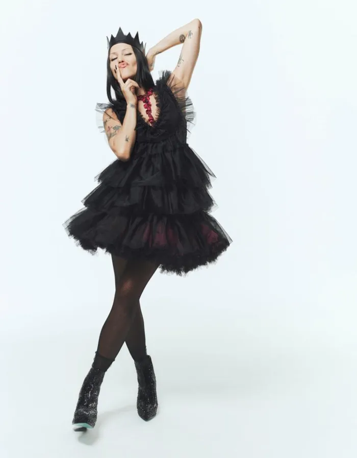 Women BETSEYS TIERED TULLE DRESS BLACK Black Betsey Johnson