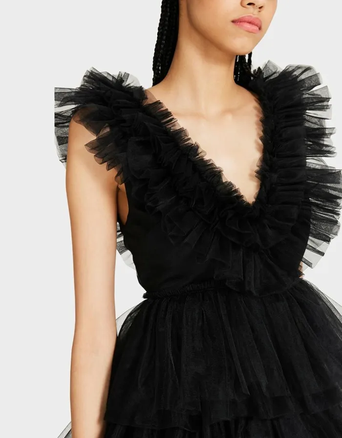 Women BETSEYS TIERED TULLE DRESS BLACK Black Betsey Johnson