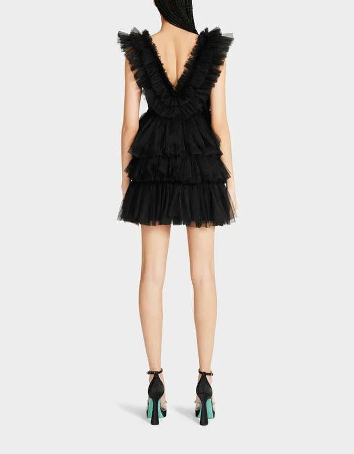Women BETSEYS TIERED TULLE DRESS BLACK Black Betsey Johnson