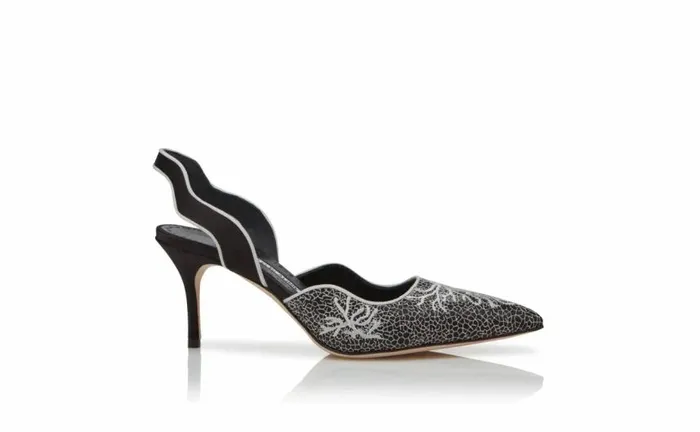 Women Black And White Satin Slingback Pumps Manolo Blahnik Pumps