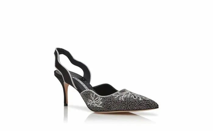 Women Black And White Satin Slingback Pumps Manolo Blahnik Pumps