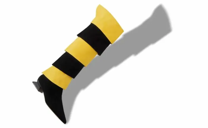 Women Black And Yellow Suede Boots Manolo Blahnik Boots