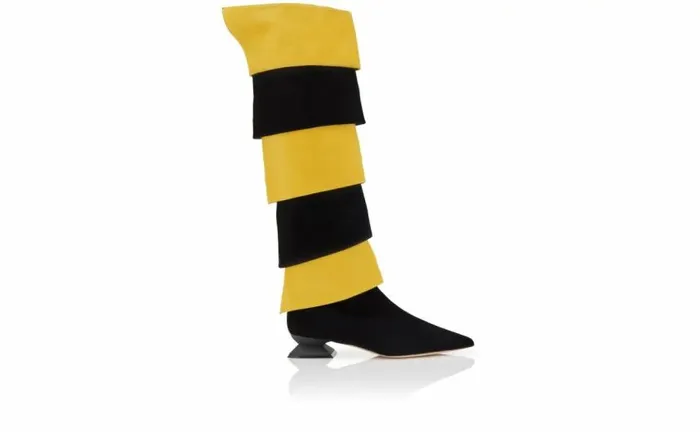 Women Black And Yellow Suede Boots Manolo Blahnik Boots