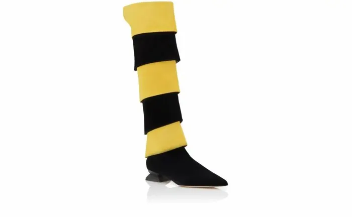 Women Black And Yellow Suede Boots Manolo Blahnik Boots