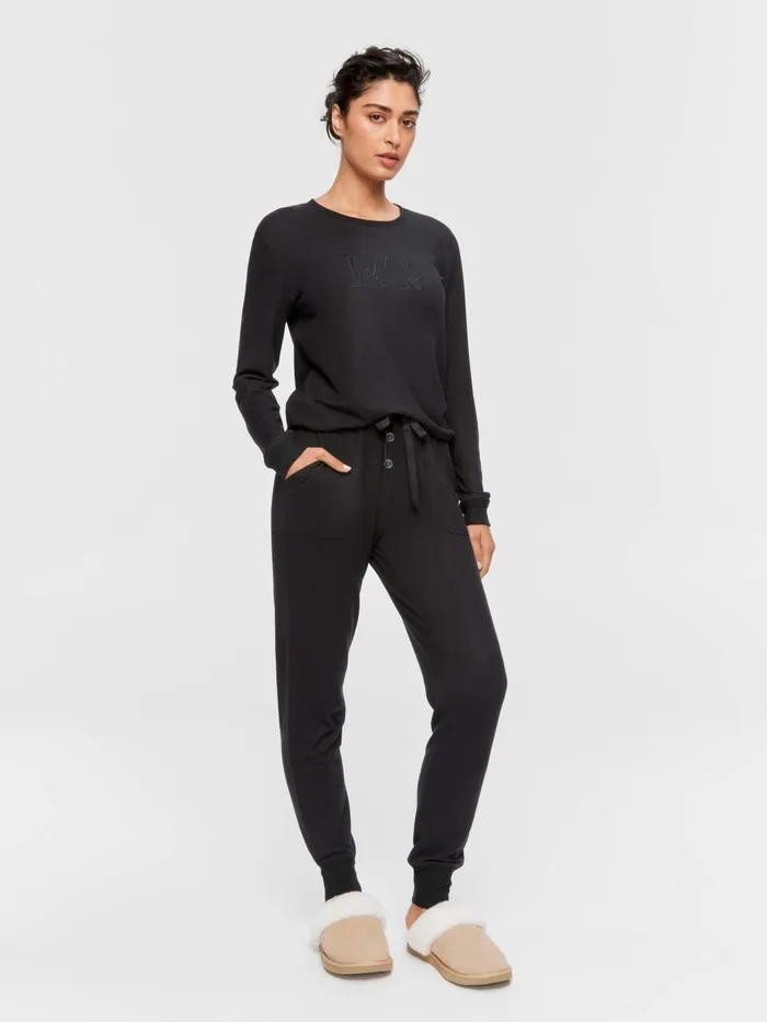 Women Black Plush Easy Pj Pant Black Peter Alexander Lounge