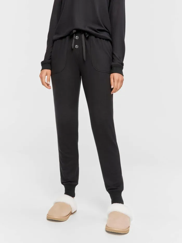 Women Black Plush Easy Pj Pant Black Peter Alexander Lounge