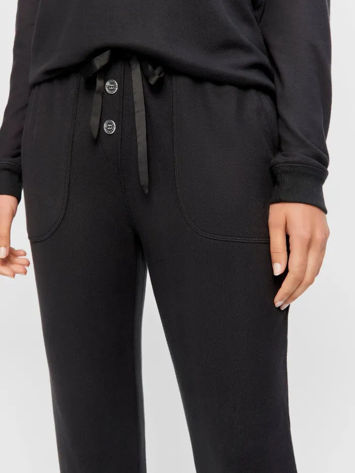 Women Black Plush Easy Pj Pant Black Peter Alexander Lounge