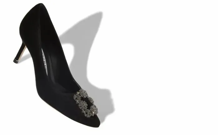 Women Black Velvet Jewel Buckle Pumps Manolo Blahnik Pumps