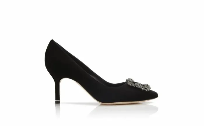 Women Black Velvet Jewel Buckle Pumps Manolo Blahnik Pumps
