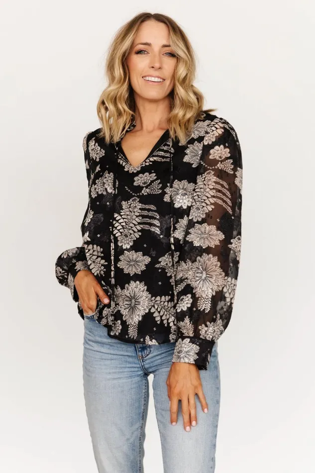 Women Blouses Shirts Baltic Born Charlotte Tie Blouse Black Cream