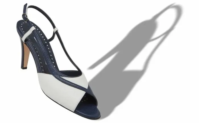 Women Blue And White Calf Leather Slingback Sandals Manolo Blahnik Sandals