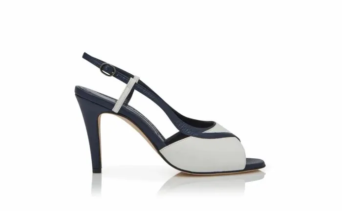 Women Blue And White Calf Leather Slingback Sandals Manolo Blahnik Sandals