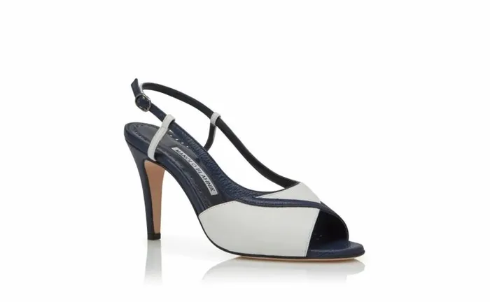 Women Blue And White Calf Leather Slingback Sandals Manolo Blahnik Sandals