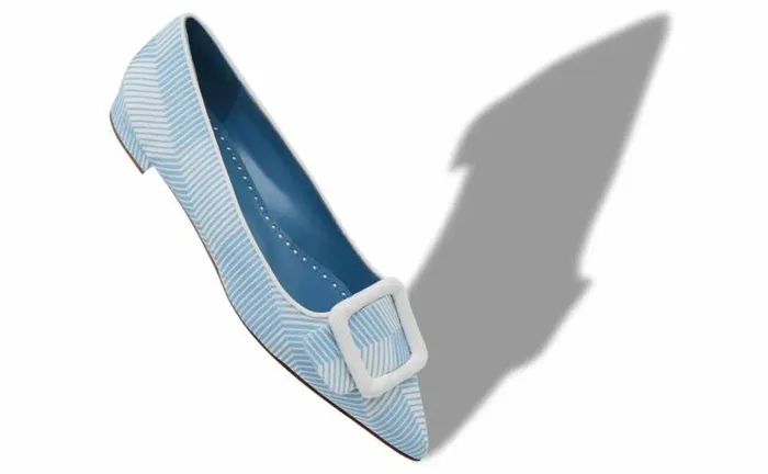 Women Blue And White Grosgrain Flat Pumps Manolo Blahnik Flats