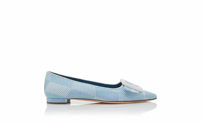 Women Blue And White Grosgrain Flat Pumps Manolo Blahnik Flats