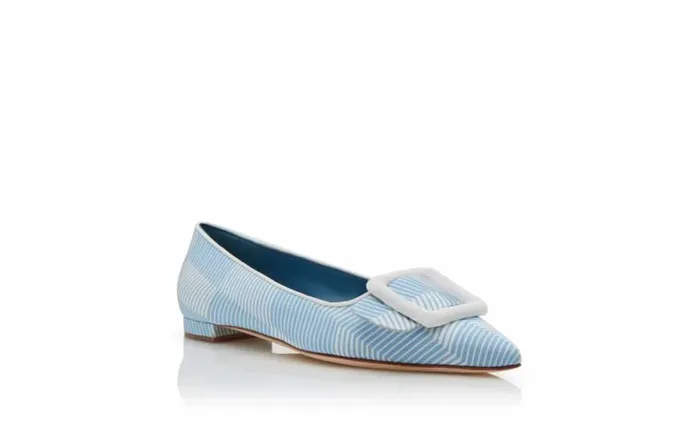 Women Blue And White Grosgrain Flat Pumps Manolo Blahnik Flats
