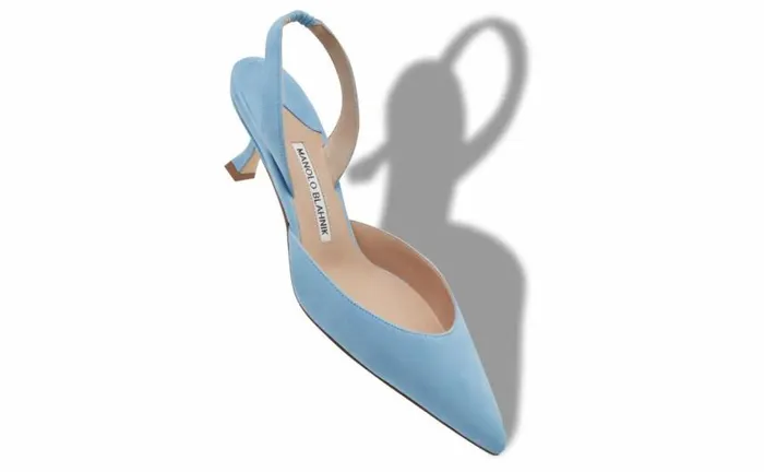 Women Blue Suede Slingback Pumps Manolo Blahnik Pumps
