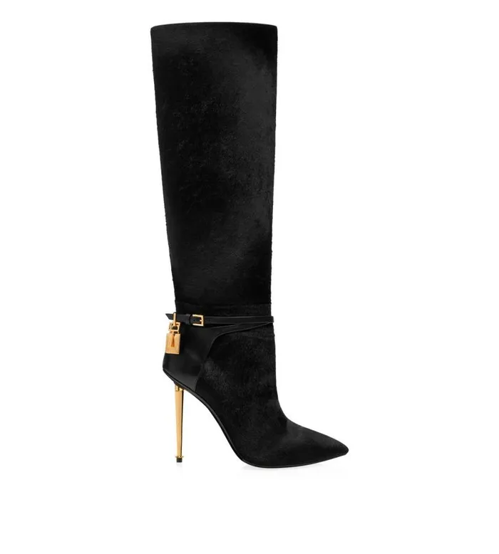 Women Boots Tom Ford Calf Hair Padlock Boot Black