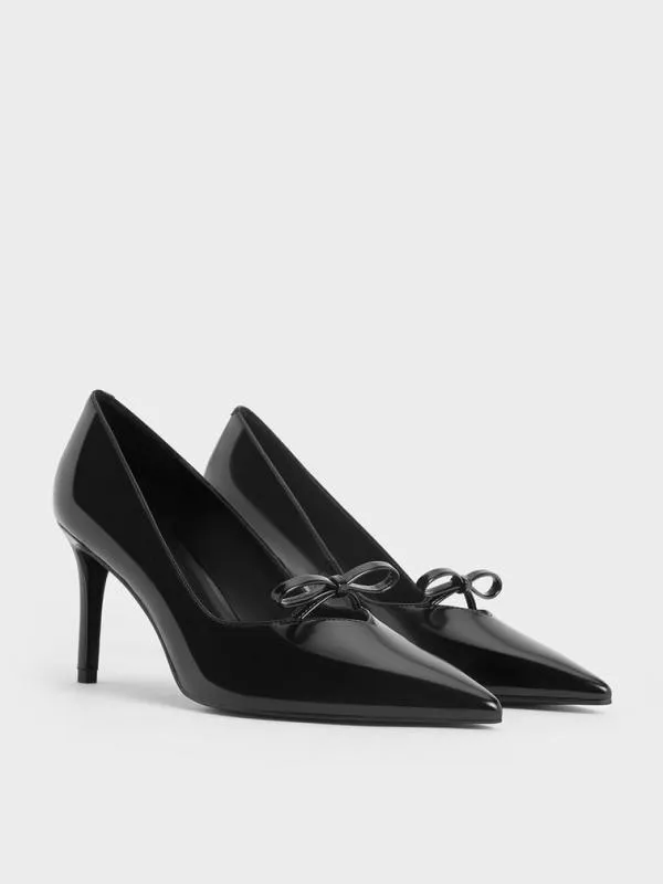 Women Bow PointedToe StilettoHeel Pumps 8211 Black Box CHARLES and KEITH Heels