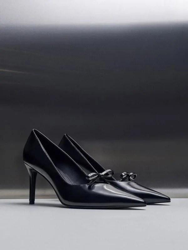Women Bow PointedToe StilettoHeel Pumps 8211 Black Box CHARLES and KEITH Heels