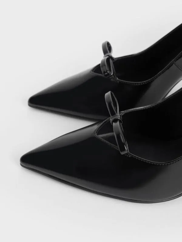 Women Bow PointedToe StilettoHeel Pumps 8211 Black Box CHARLES and KEITH Heels