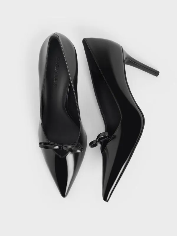 Women Bow PointedToe StilettoHeel Pumps 8211 Black Box CHARLES and KEITH Heels