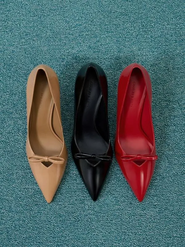 Women Bow PointedToe StilettoHeel Pumps 8211 Black Box CHARLES and KEITH Heels