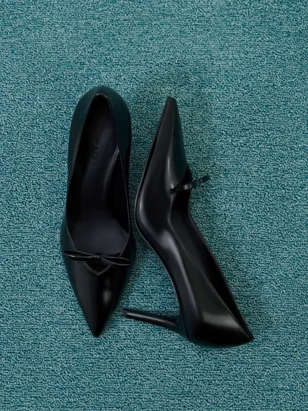 Women Bow PointedToe StilettoHeel Pumps 8211 Black Box CHARLES and KEITH Heels