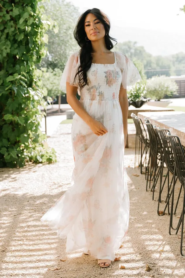 Women Bridal Baltic Born Cassandra Tulle Maxi Dress White Multi