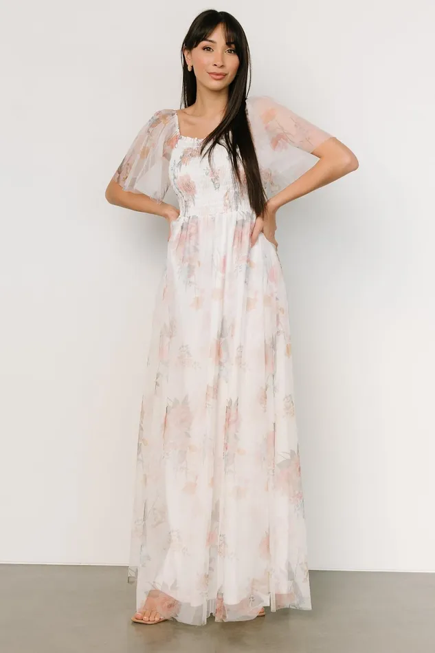 Women Bridal Baltic Born Cassandra Tulle Maxi Dress White Multi