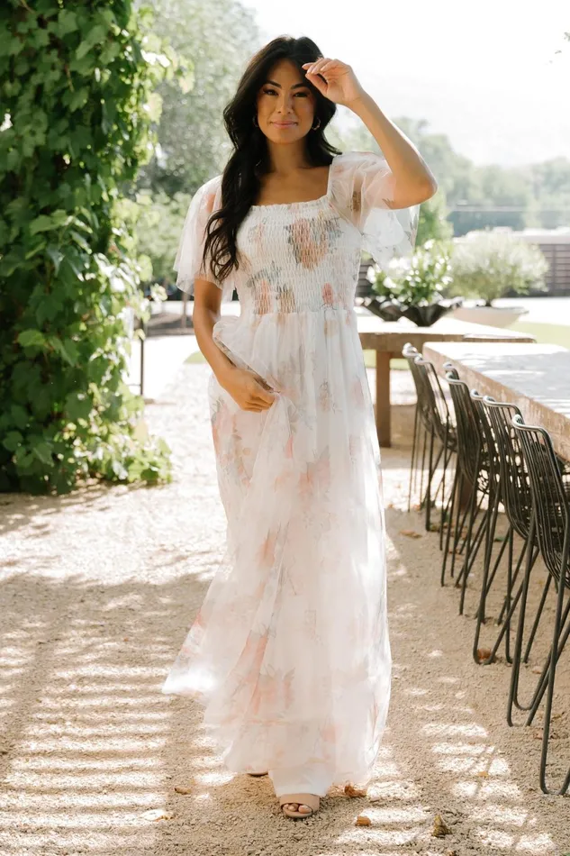 Women Bridal Baltic Born Cassandra Tulle Maxi Dress White Multi