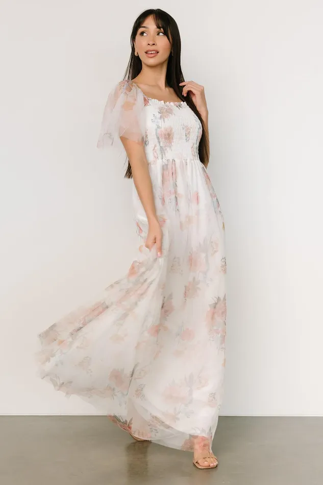 Women Bridal Baltic Born Cassandra Tulle Maxi Dress White Multi